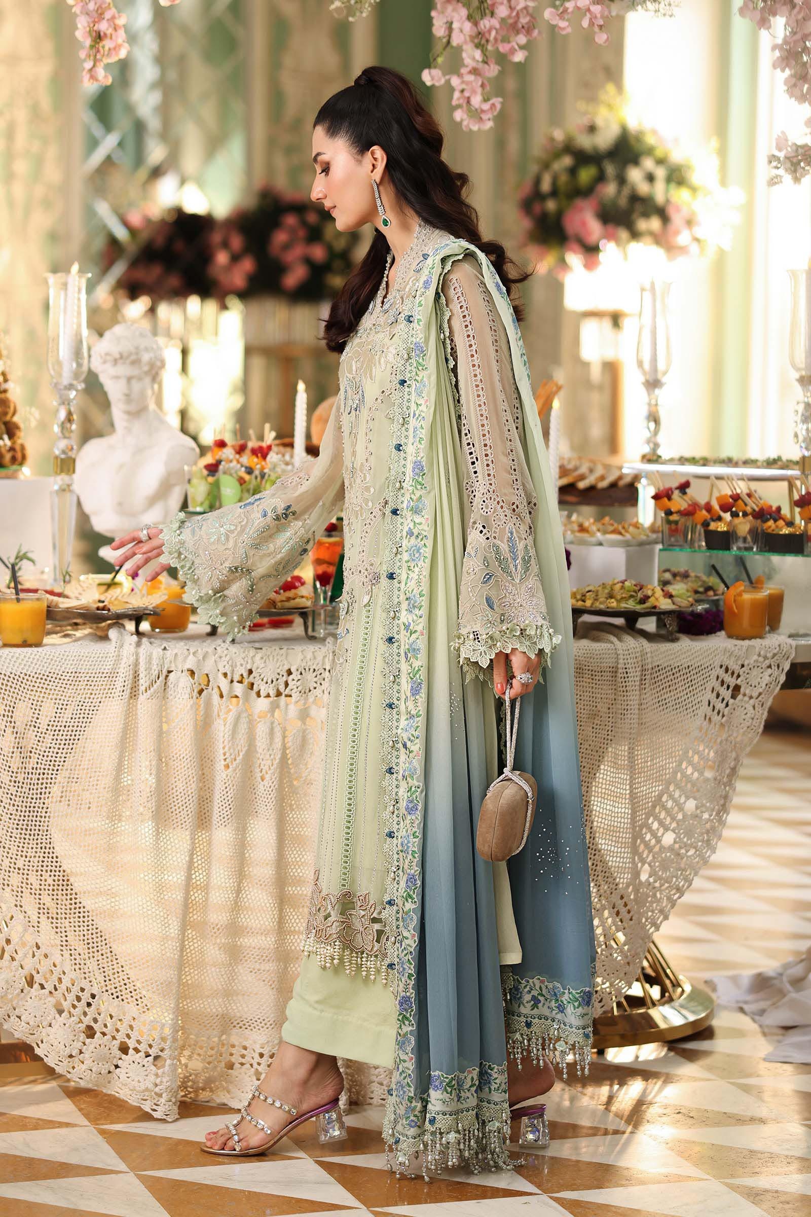 MARIA B Embroidered Chiffon clothing in green tones.